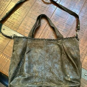 Patricia Nash Zola Distressed Suede Olive Shoulder Crossbody Bag